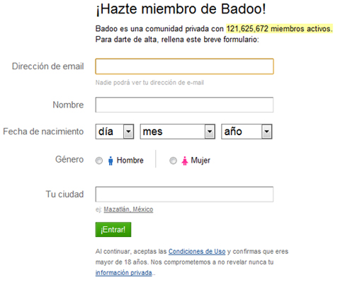 Hazte miembro de badoo