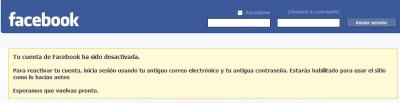 Cuenta Desactivada Facebook